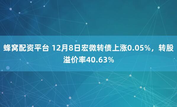 蜂窝配资平台 12月8日宏微转债上涨0.05%，转股溢价率40.63%